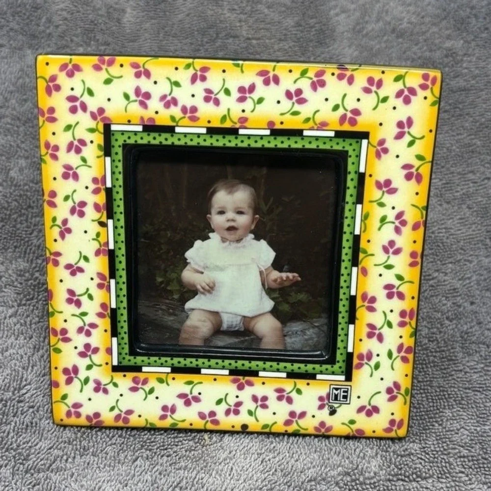 Vtg Mary Engelbreit Charpente Frame Yellow Pink Floral 1996 Ceramic